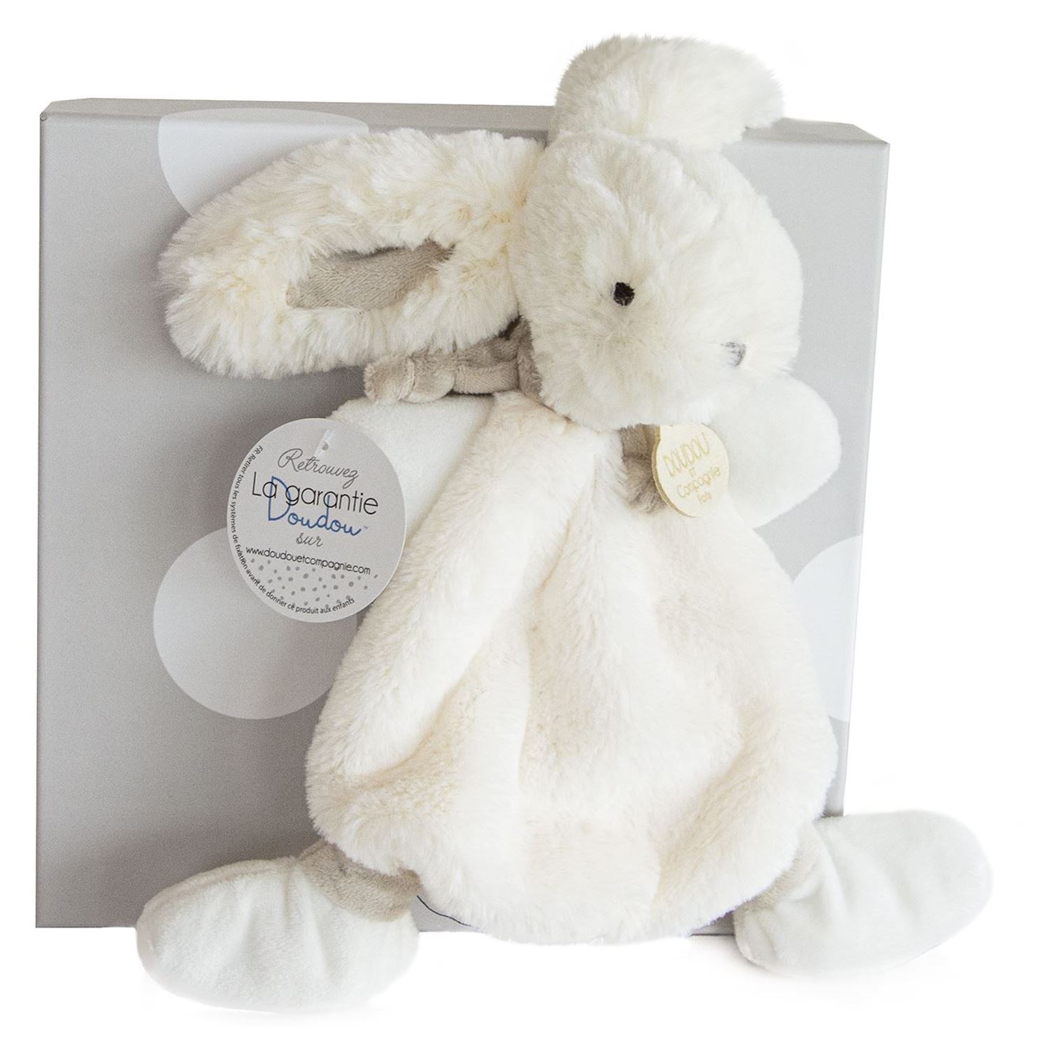 Doudou Et Compagnie Kuscheltier Hase – 21 Cm, Weiß/blau, Mit Bommel, Waschbar Bei 30°C