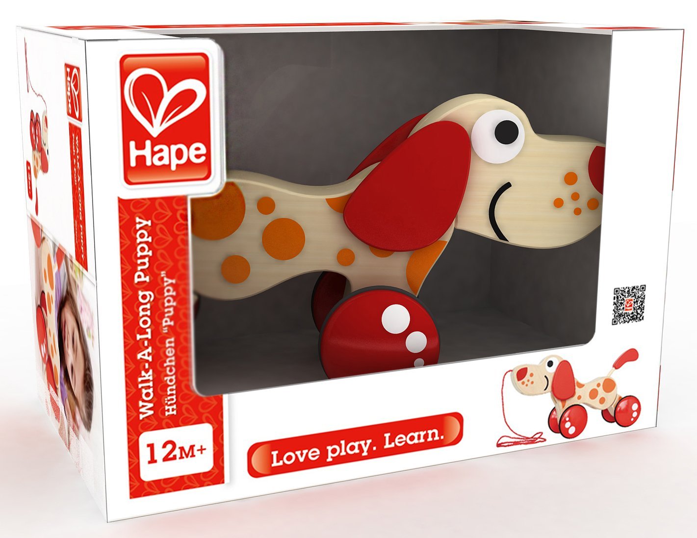 Puppy, a pull toy wooden made by Hape, item number
