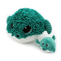 Plush Ptipotos Blowfish mom and baby green DE74700 Les Déglingos 1