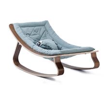 LEVO Baby Rocker in Walnut - Gentle Blue Cushion CC LEVO W BLUE Charlie Crane 1