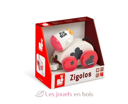 Zigolos Pull Along cow J08118 Janod 3