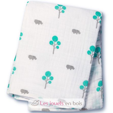 Maxi muslin wrap - Aqua hippo LLJ-121-000-002 Lulujo 1