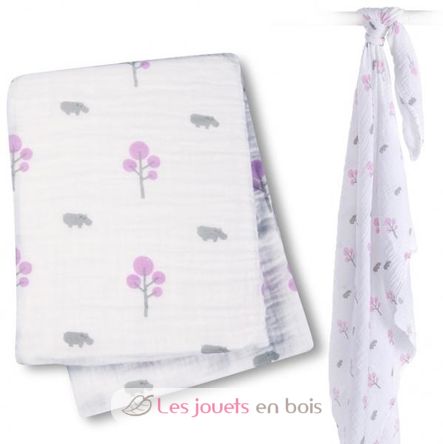 Maxi muslin wrap - Pink hippo LLJ-121-000-011 Lulujo 2