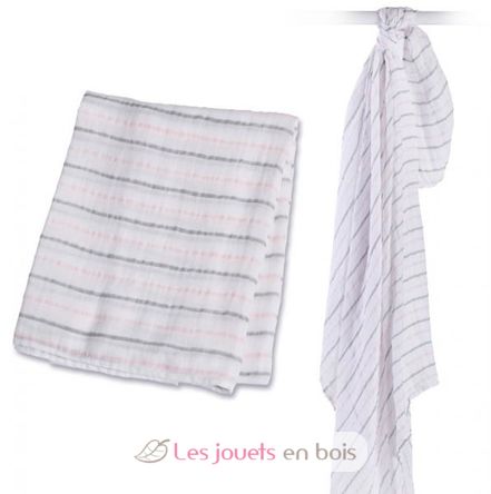 Cotton muslin swaddle - Pink stripes LLJ-121-000-020 Lulujo 2