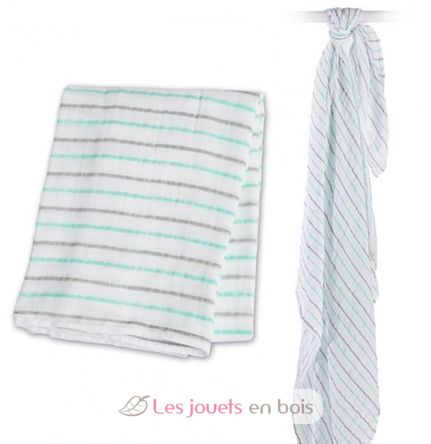 Cotton muslin swaddle - aqua stripes LLJ-121-000-021 Lulujo 2