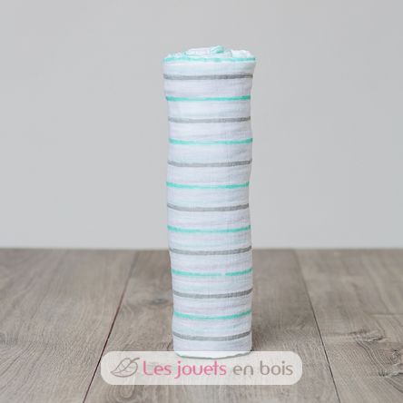 Cotton muslin swaddle - aqua stripes LLJ-121-000-021 Lulujo 4