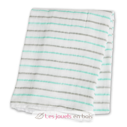 Cotton muslin swaddle - aqua stripes LLJ-121-000-021 Lulujo 1