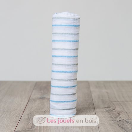 Cotton muslin swaddle - blue stripes LLJ-121-000-022 Lulujo 4