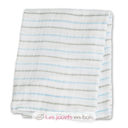 Cotton muslin swaddle - blue stripes LLJ-121-000-022 Lulujo 1