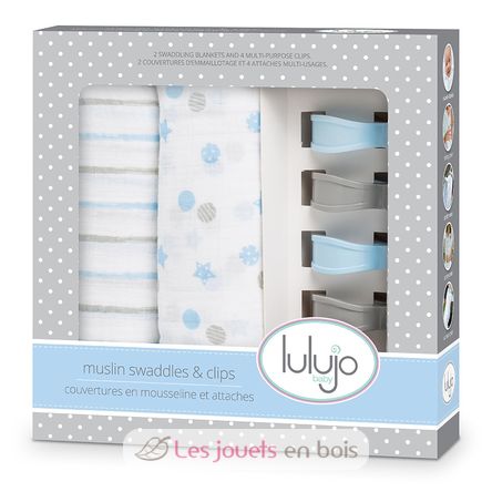 Pack 2 maxi muslin swaddle + clips LLJ-121-009-003 Lulujo 1