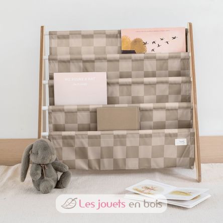 Beige checkerboard recycled fabric book rack EFK-107-016-020 3 Sprouts 2