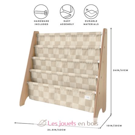 Beige checkerboard recycled fabric book rack EFK-107-016-020 3 Sprouts 3