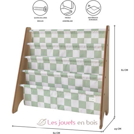 Green checkerboard recycled fabric book rack EFK-107-016-021 3 Sprouts 3