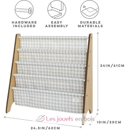 Beige gingham recycled fabric book rack EFK-107-016-017 3 Sprouts 3