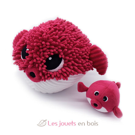 Plush Ptipotos Blowfish mom and baby red DE74701 Les Déglingos 1