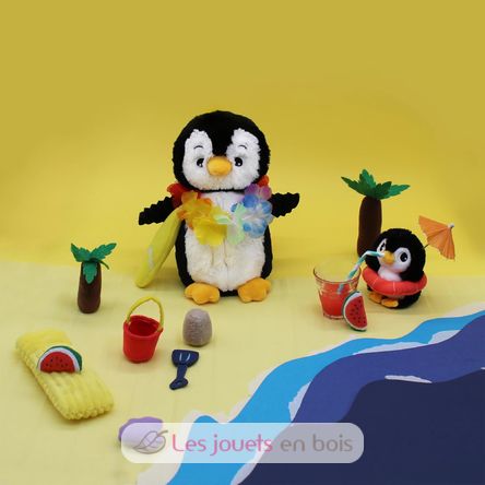 Penguin plush toy mother and her white and black baby DE75200 Les Déglingos 5
