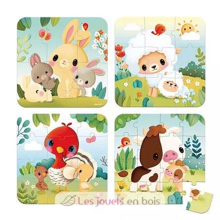 4 progressive puzzles Farm Animals J03319 Janod 2