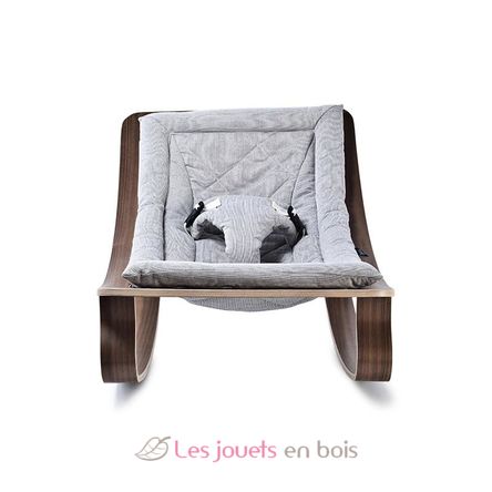 LEVO Baby Rocker in Walnut - Gentle Grey Cushion CC LEVO W GREY Charlie Crane 2