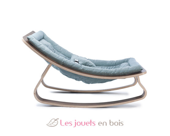 LEVO Baby Rocker in Walnut - Gentle Blue Cushion CC LEVO W BLUE Charlie Crane 5