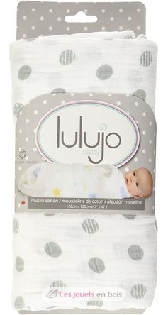 Cotton muslin swaddle - Grey peas LLJ-121-000-018 Lulujo 2