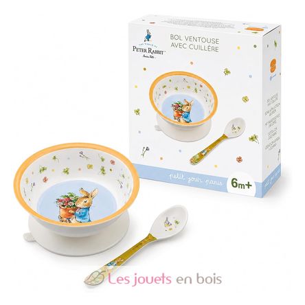Peter rabbit suction bowl with spoon apricot SJ-BP702T Petit Jour 2
