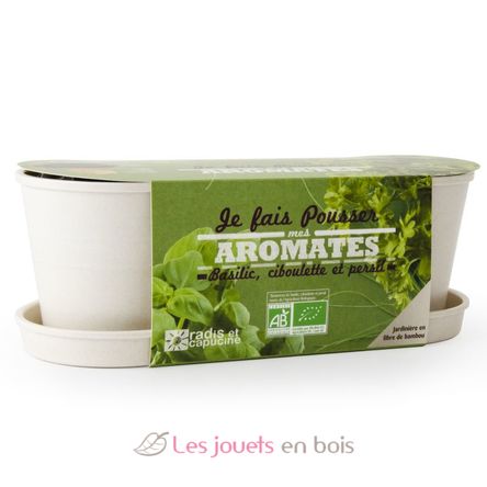 Herbs in a bamboo window box RC-036965 Radis et Capucine 1