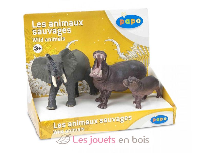 Box Elephant hippo and small 80001 assorted plastic figures Papo