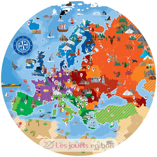 Puzzle carte d'Europe. Un jouet en bois pour la culture des enfants.